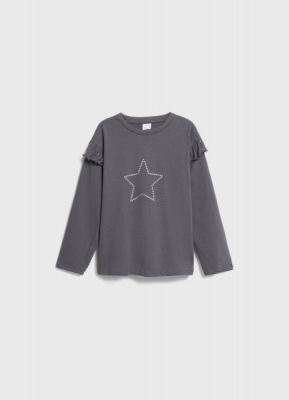 Лонгслив со стразами для девочек, Серый