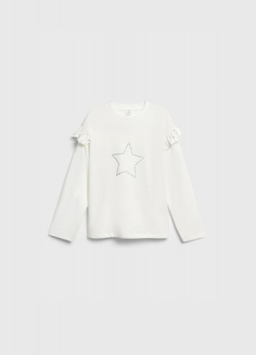 Лонгслив со стразами для девочек, Белый