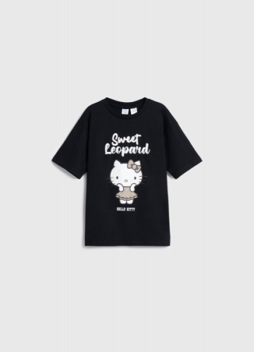 Футболка с принтом Hello Kitty для девочек, Черный