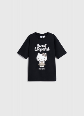 Футболка с принтом Hello Kitty для девочек, Черный