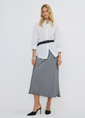 Юбка макси из сатина, Серый