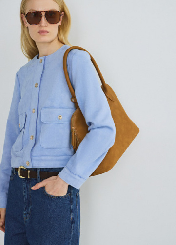 Укороченный жакет из искусственной замши, Голубой
