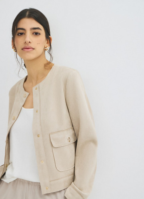 Укороченный жакет из искусственной замши, Бежевый