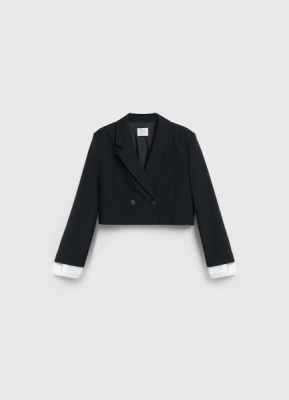 Жакет с контрастными манжетами для девочек, Черный