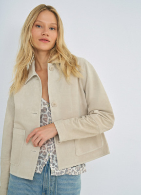 Короткая куртка из натуральной замши, Бежевый