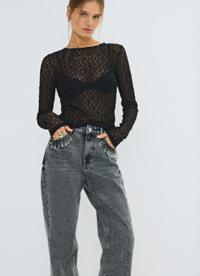 Лонгслив из кружева, Черный