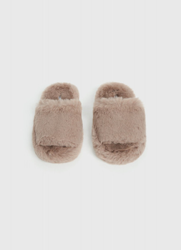 Меховые тапочки с открытым носком, Коричневый