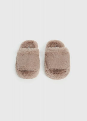 Меховые тапочки с открытым носком, Коричневый