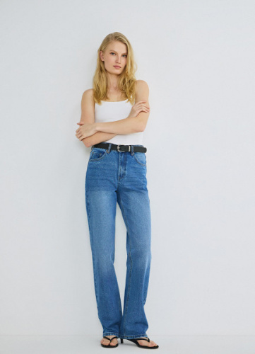 Прямые джинсы с высокой посадкой, Синий