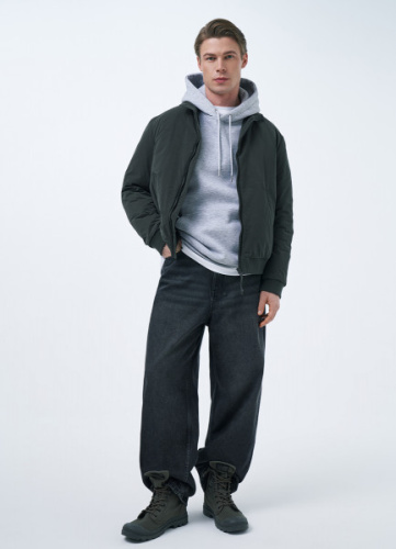 Утеплённый бомбер с воротником-стойкой, Зеленый