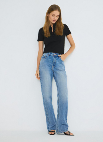 Прямые джинсы с высокой посадкой, Голубой