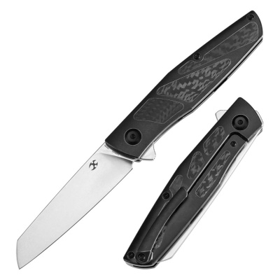 Складной нож Kansept Cru stonewash сталь S35VN, рукоять Blackwash Titanium/Twill Carbon Fiber