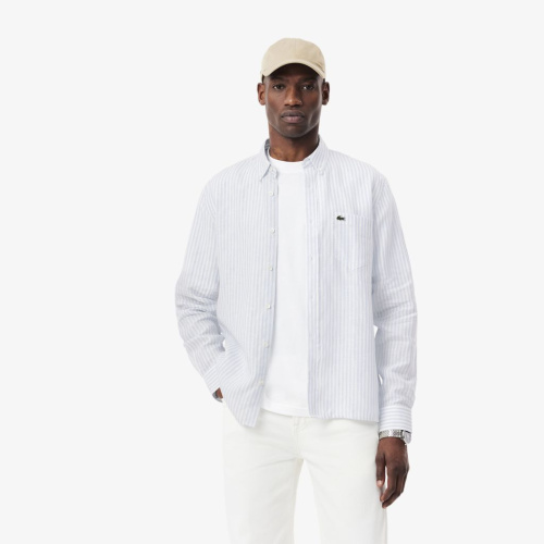 Мужская льняная рубашка Lacoste в полоску