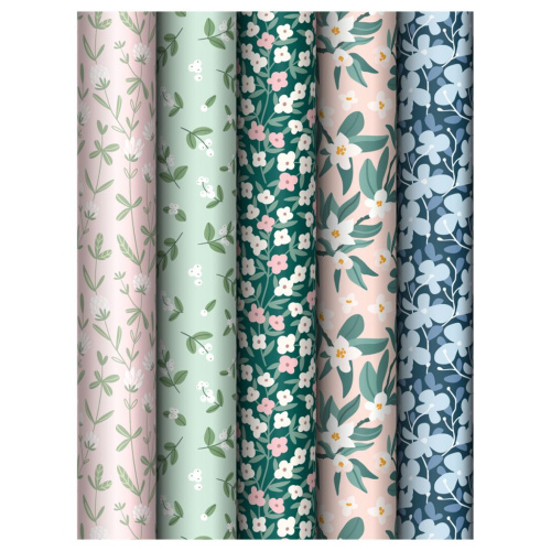 Упаковочная бумага глянцевая MESHU "Meadow" 70*100 см, 80 г, ассорти, 5 дизайнов