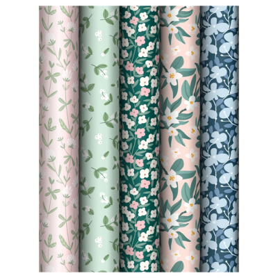 Упаковочная бумага глянцевая MESHU "Meadow" 70*100 см, 80 г, ассорти, 5 дизайнов
