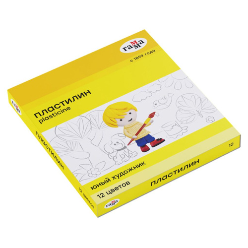 Набор пластилина Гамма "Юный художник" 12 цветов, 168 г, со стеком, картон. упаковка