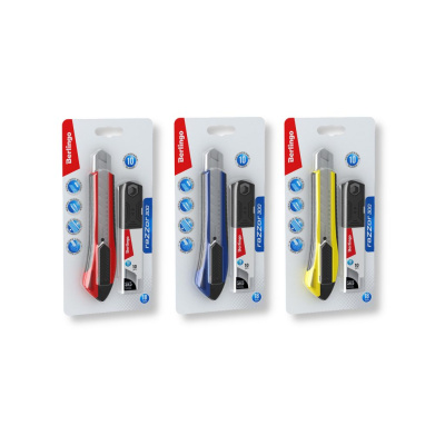 Нож канцелярский Berlingo "Razzor 300" 18 м, красный + лезвия сменные 10шт., блистер, европодвес