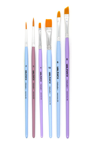 Набор кистей синтетика Salvador 6 шт, круглые 2, 3, плоские 4, 10, плоскоовальная 6, скошенная 8