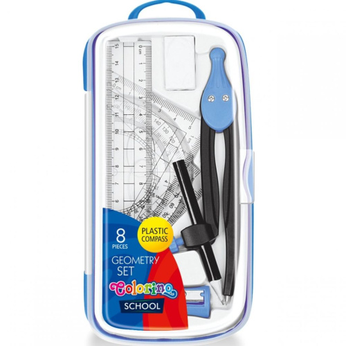 Набор для черчения Colorino циркуль - козья ножка, карандаш, ластик, точилка, линейка, транспортир