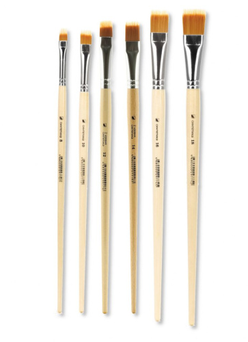 Кисть синтетика №8 плоская разной длины Альбатрос "Хобби" длинная ручка