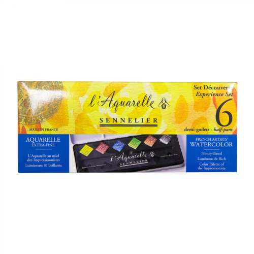 Набор акварели Sennelier "Artists" 6 цв + 6 пустых ячеек в полукюветах, металл