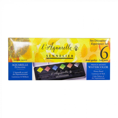 Набор акварели Sennelier "Artists" 6 цв + 6 пустых ячеек в полукюветах, металл