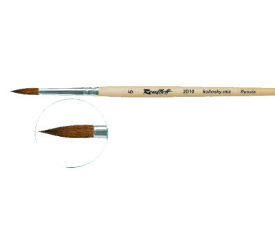 Кисть колонок микс №1 круглая Roubloff "2D10" короткая ручка п/лак