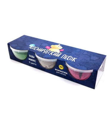 Игрушки в наборе "Космический песок", микс 3 цвета и формочка, песочный, розовый, зеленый, 510 г.