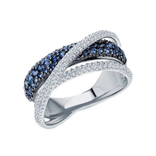 Золотое кольцо с бриллиантами природными и сапфирами природными