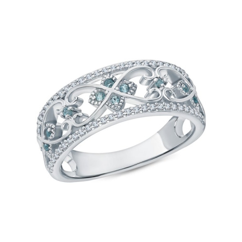 Серебряное кольцо с фианитами и топазами природными