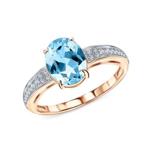 Золотое кольцо с бриллиантами природными и топазами природными