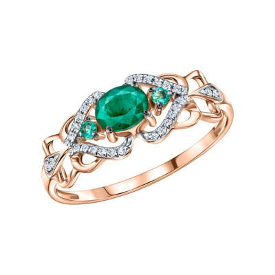 Золотое кольцо с бриллиантами природными и изумрудами природными