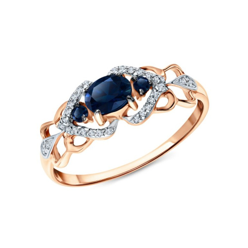 Золотое кольцо с бриллиантами природными и сапфирами природными