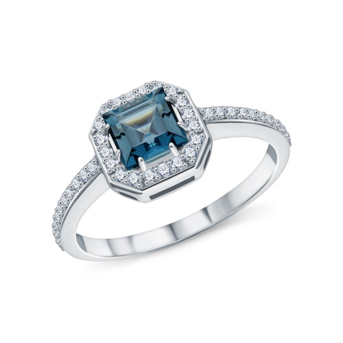 Золотое кольцо с бриллиантами природными и топазами природными