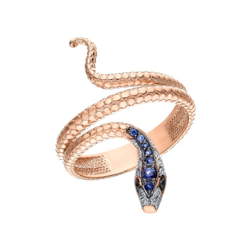 Золотое кольцо с бриллиантами природными и сапфирами природными