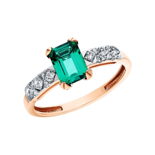 Золотое кольцо с бриллиантами природными и изумрудами выращенными