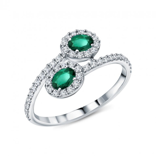 Золотое кольцо с бриллиантами природными и изумрудами природными