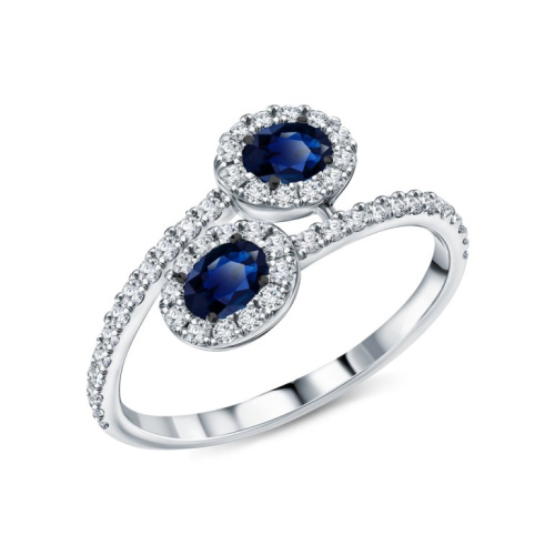 Золотое кольцо с бриллиантами природными и сапфирами природными