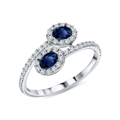 Золотое кольцо с бриллиантами природными и сапфирами природными