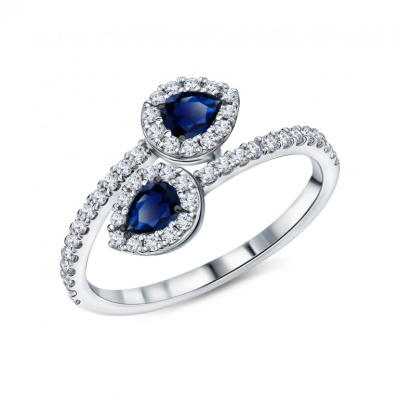 Золотое кольцо с бриллиантами природными и сапфирами природными