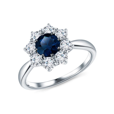 Золотое кольцо с бриллиантами природными и сапфирами природными