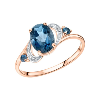 Золотое кольцо с бриллиантами природными и топазами природными