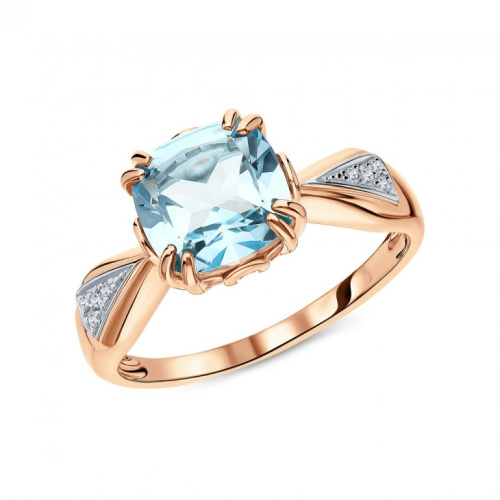 Золотое кольцо с бриллиантами природными и топазами природными