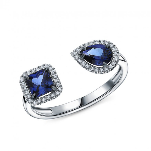 Золотое кольцо с бриллиантами природными и сапфирами выращенными