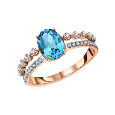 Золотое кольцо с бриллиантами природными и топазами природными