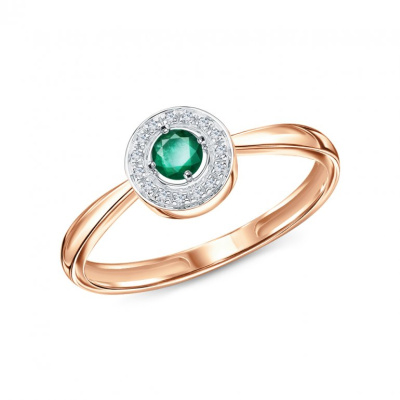 Золотое кольцо с бриллиантами природными и изумрудами природными