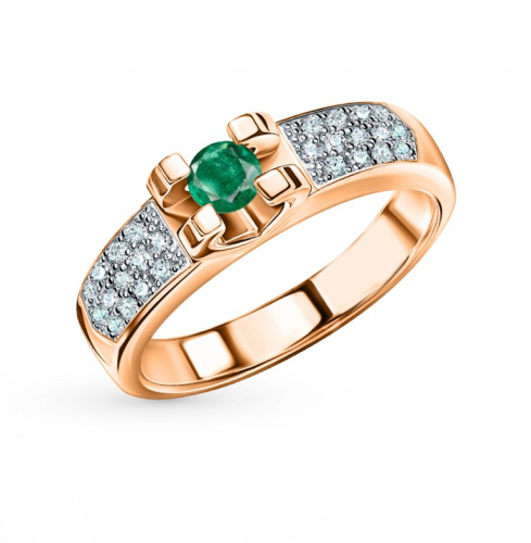 Золотое кольцо с бриллиантами природными и изумрудами природными