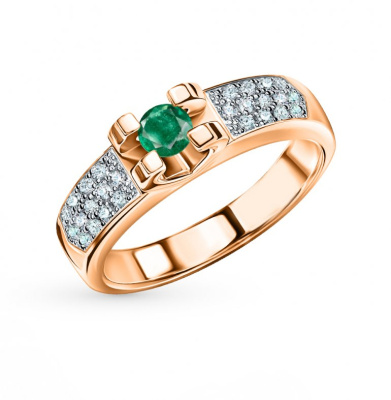 Золотое кольцо с бриллиантами природными и изумрудами природными