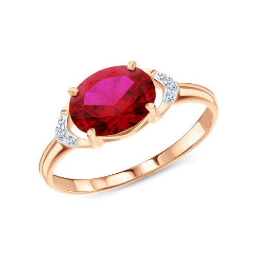 Золотое кольцо с бриллиантами природными и рубинами выращенными