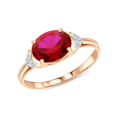 Золотое кольцо с бриллиантами природными и рубинами выращенными